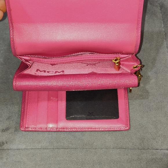 MCM Pink Short Studded Leather Charm Trifold Wallet - Picture 10 of 15